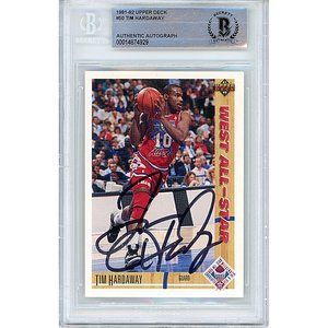 Tim Hardaway Signed '91-92 Upper Deck Basketball Card Warriors Beckett Autograph